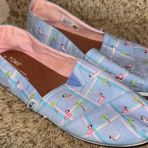 TOMS Kids Flamingo Embroidered Slip-Ons - Blue and Pink
